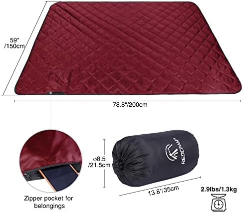 REDCAMP Large Camping Blanket with Sherpa Lining, Wine Red 79"x59" | Cold Weather Warm Thick Outdoor Blanket Comfy Foldable & Windproof for Camping Stadium,Car,Picnics,Pet,Trip,Machine Washable