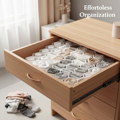 Honeycomb Drawer Divider Organizer, Adjustable PP Plastic Compartment Separator for Dresser & Kitchen Drawers, 13 x 3.3 x 1.6 Inches (1 Piece)