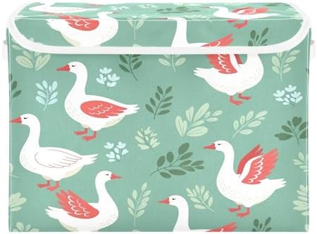 Storage Bins with Lids Geese Leaves Pattern Foldable Storage Boxes with Handles Large Storage Basket Collapsible Organizer Containers for Closet Home Bedroom Office