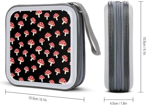 CD DVD Case Holder Red Mushroom Disc Wallet Storage Case 40 Capacity | DVD Organizer, Red Mushroom Christmas, Hand Strap Zipper Closure, Home Car Office Accessories