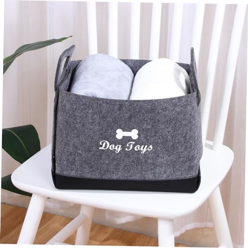 CHILDWEET Felt Dog Toy Storage Basket Stylish Pet Toy Organizer Two Side Handles Design for Easy Carrying for Living Room Bedroom and Outdoor Use