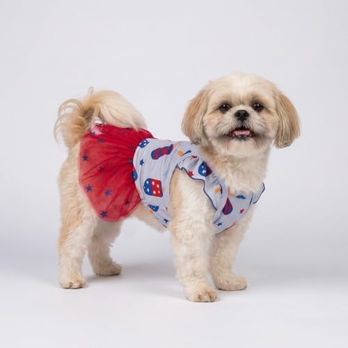 Fitwarm 4th of July Ice Pop Dog Dress, Patriotic Clothes for Small Dogs Girl, Festive Pet Outfit, Blue, Red, Small