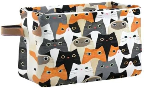 AUUXVA Storage Basket Cute Animal Cat Pattern Storage Cube Box Durable Canvas Collapsible Toy Basket Organizer Bin with Handles for Shelf Closet Bedroom Home Office