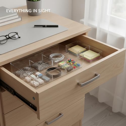 3.78 x 3.78 x 2.44 Inch Transparent PET Partition Storage Box, Drawer Organizer Bin for Office Supplies and Small Items