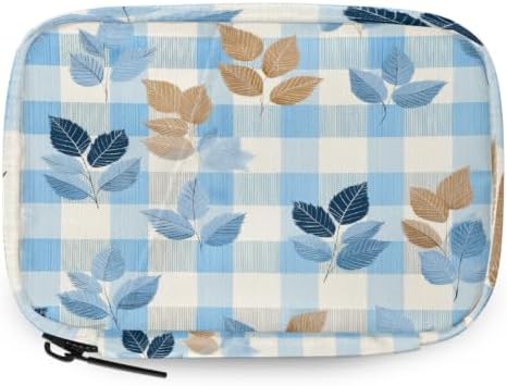 Travel Pill Organizer Blue Checkered Autumn Leaf Small Pill Case