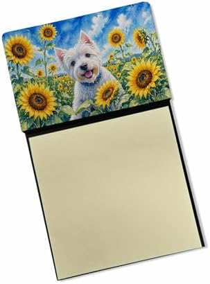 Caroline's Treasures Westie in Sunflowers Watercolor Sticky Note Holder Refillable Dispenser Desk Accessory 3x3 Pad Gift