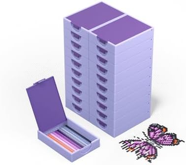 CATEARED 2-in-1 Diamond Art Storage Containers,Anti-static Diamond Art Trays With Lids Diamond Art Accessories, 2-in-1 Storage, Bead Storage & Line-Up, Box Package (Light Violet, 20 piece Tray Kit)