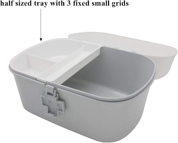 Plastic First Aid Storage Box Container Bin with Removable Tray and Portable Handle, Family Emergency Medicine Kit Case Organizer, White&Gray