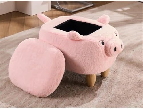 Home 2 Office Pig Storage Ottoman Stool for Bedroom, Playroom or Nursery Decor, Soft Animal-Shaped Ottoman with Wooden Legs