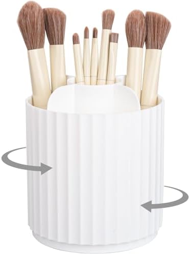 360 Rotating Makeup Brush Holder Make Up Brushes Organizer, Stripe White
