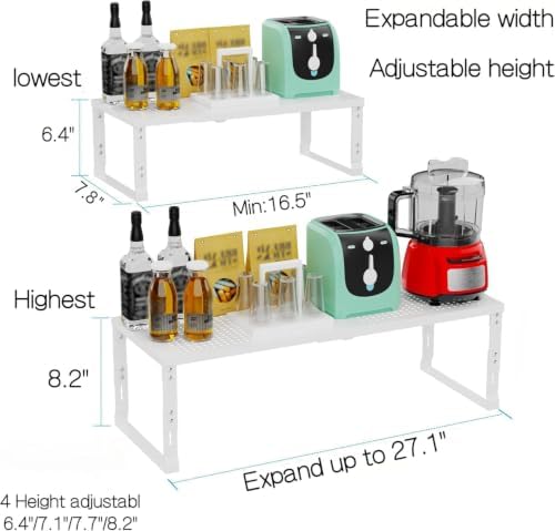 Heavy-Duty Adjustable Metal Shelf Organizer - Expandable & Stackable Pantry Storage Rack for Kitchen, Bathroom, RV, Cabinets(1 Pack/White, Large)