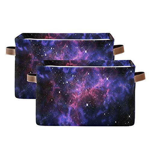 SEULIFE Universe Galaxy Star Space Foldable Storage Basket, Large Collapsible Organizer Storage Bin Cube Toys Storage Boxes with Handles for Bathroom Kids Nursery Closet Storage, 2 Pack