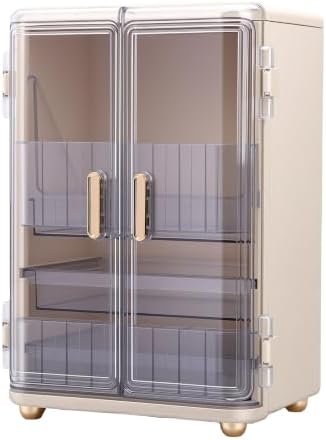 GOWENIC Makeup Organizer with Doors 3 Tier Cosmetic Storage Box Transparent Skincare Organizer Large Capacity for Lipstick Brushes Jewelry Vanity Tabletop Bathroom Countertop
