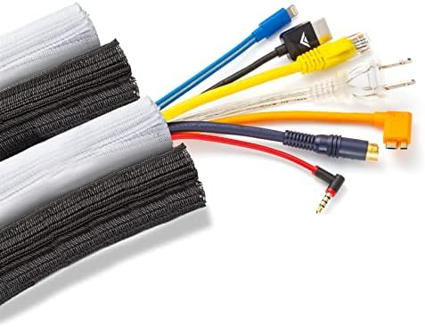 Maximm Cable Management Wire Loom 3ft 1 Inch Black/White and Black/Orange Split Cord Protector 4 Pack