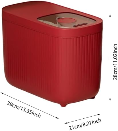 Airtight Rice Storage Container, Dry Food Dispenser with Transparent Sealed Lid for Kitchen Pantry Organization for Storing Rice, Cereal, Flour, Pet Food and Other Dry Ingredients (Red, L)