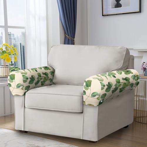 Armrest Covers for Sofa Green Leaf Couch Arm Covers Set of 2 Stretch Armchair Slipcovers for Recliner Protect and Decorate Your Sofa