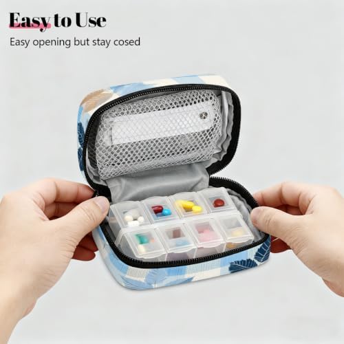 Travel Pill Organizer Blue Checkered Autumn Leaf Small Pill Case