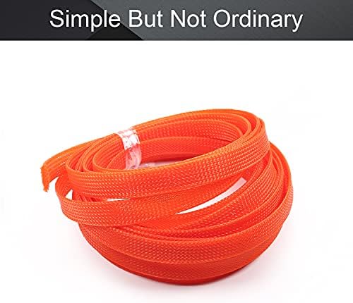 Bettomshin 1Pc 16.4Ft(5m) Cable Management Sleeve, 1/2"(12mm) Width PET Orange Cord Protector, Wire Loom Tube Insulated Split Sleeving for USB Cable Power Cord Organizer Video Cable Hider