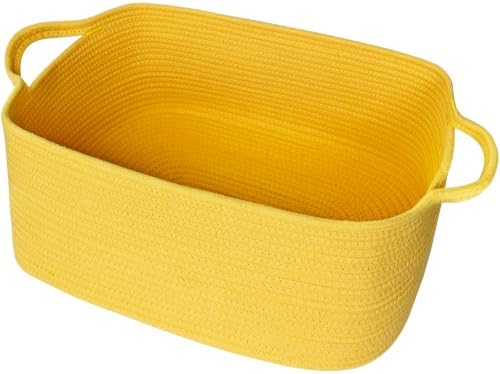 Large Yellow Gift Basket, 16.5"x12.5"x7" Woven Baskets for Gifts Empty, Cotton Rope Storage Bin for Baby Blankets, Clothes, Shoes, Dog Toy Box, Big Easter Basket, Yellow Room Nursery Decor