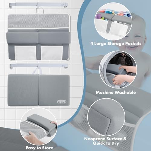 beiens Bath Kneeler and Elbow Rest Pad Set - 1.5'' Comfortable Thick Baby Bath Kneeler Pads, Quick Dry Soft Kneeling Pad for Baby Bath Time, Non-Slip Knee& Arm Support Bathtub Mat with Toys Organizer