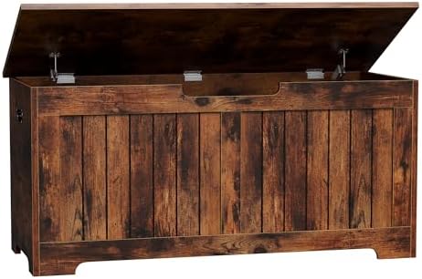 Wooden Storage Chest,30/40 Inch Storage Trunk w/2 Safety Hinges, Storage Bench, Modern Lift Top Chest Box Organizer (Rustic Brown, 40 Lx 15.7 W x19 H Inch)