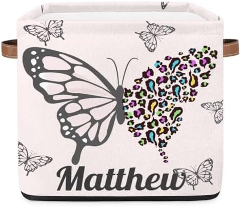 Personalized Storage Baskets for Organizing, Foldable Storage Bins with Handles Custom Cute Basket for Boys, Girls, Pet, Clothes, Blanket, Bedroom Nursery Toy Storage Gift,13 x13 x13 In, Butterfly