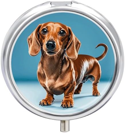 Dachshund Weiner Pet Dog Pill Organizer with Mirror 3 Compartments Waterproof Pill Case for Purse Pocket Non-Slip Grip Travel Medicine Organizer Container Box for Vitamin Fish Oil Supplement