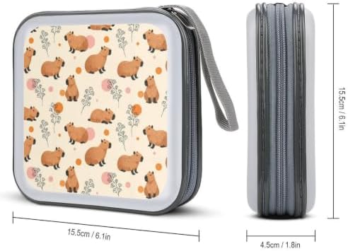 DVD Case 40 Capacity Floral Capybaras CD Holder Organizer Zipper Wallet | Disc Collection Storage Bag for Music Movie Game, Floral Capybaras Hard Plastic, Hand Strap