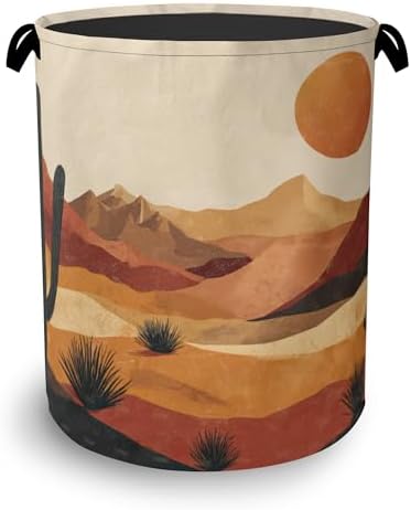 Mountains Sun Laundry Basket,Cactus Desert Oxford Cloth Laundry Hamper with Handle Foldable Portable Clothes Storage Basket for Bathroom Bedroom Dorm Room 16" x 20.8"