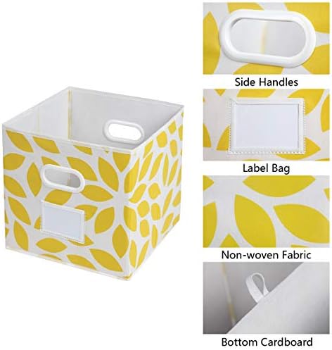 MAX Houser 4 Pack Foldable Fabric Storage Bins with Plastic Handles, Yellow | Collapsible Space-Saving Fabric Cube Storage Organizer Bins, Non-Woven Fabric with Reinforced Grommet Handles
