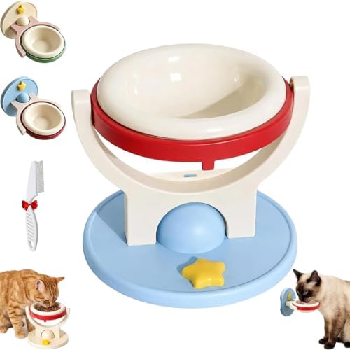 2-in-1 Wall Mounted & Elevated Cat Bowl, Floating Planet Bowl, Floating Wall-Mounted Pet Bowl, Foldable Pet Feeder Shelf, Adjustable Feeding Height, Removable Bowl for Dogs and Cats