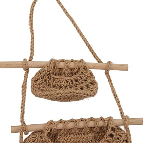 Hanging Fruit Basket 3 Tier Wall Mounted Handcraft Hemp Rope Wood 3 Tier Hanging Wall Basket for Toys Pet Plush Toys Dolls , Over the Door Hanging Basket , 3 hanging basket nursery organizers and s