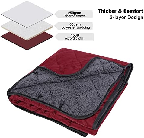 REDCAMP Large Camping Blanket with Sherpa Lining, Wine Red 79"x59" | Cold Weather Warm Thick Outdoor Blanket Comfy Foldable & Windproof for Camping Stadium,Car,Picnics,Pet,Trip,Machine Washable