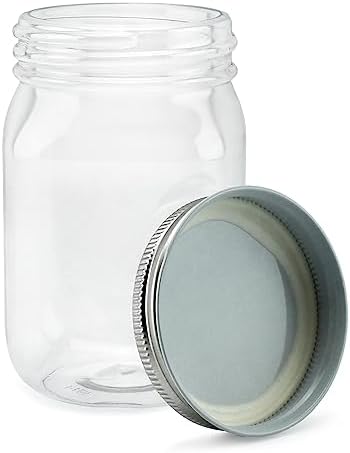 Cornucopia Brands 16-Ounce Clear Plastic Mason Jars (8-Pack, Silver Metal Lids); PET BPA-Free Mason Jars w/One Piece Lids, 2-Cup/Pint Capacity