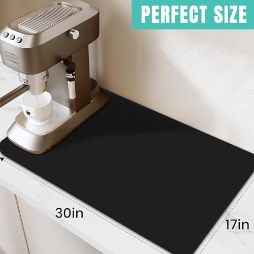 Coffee Mat Super Absorbent Dish Drying Mat Coffee Bar Mat 17"x 30", Black
