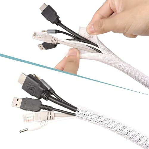 25ft PET Braided Cable Sleeve 3/4 inch(19mm) Wire Protector Cable wrap Wire Covers for Cords Cable Sleeves Cord Management Cable Management Sleeve(White)