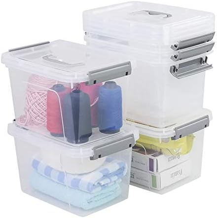 Farmoon 6 Quart Clear Storage Bin, Latch Box with Grey Handle, 6 Packs