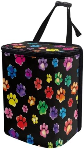 Rainbow Dog Paw Print Car Trash Can Automotive Car Trash Bag with Lid Collapsible Waterproof Car Organizers and Storage Car Accessories for Women
