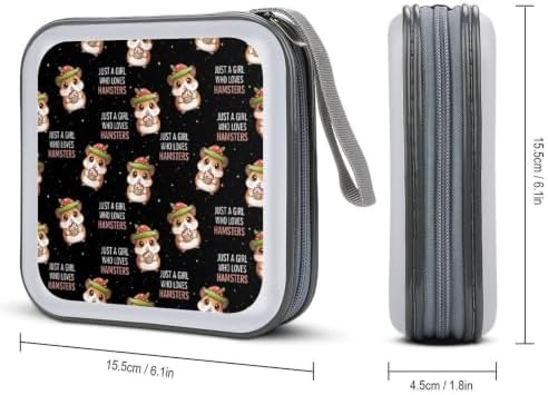 CD Case Storage Organizer Binder Hamsters Protective Disc Holder | DVD Wallet for Car Home Office Travel, Just A Girl Who Loves Hamsters, Hard Plastic, Hand Strap, 40 Capacity