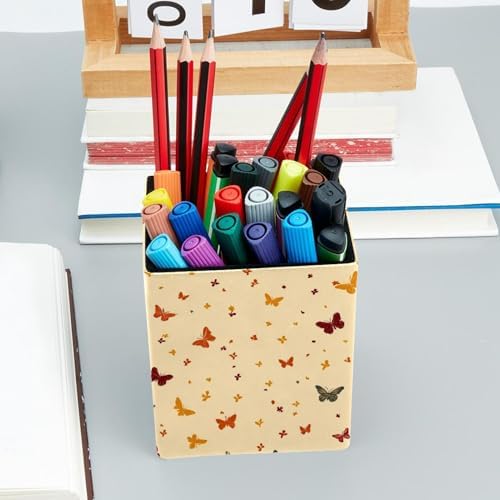 Butterfly Pen Holder for Desk Decor, Rectangular PVC Leather Pencil Cup for Desk Pen Organizer, Makeup Brush Holder for School, Home, Office