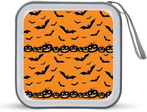 Portable 40-Disc CD Storage Binder Pumpkin Bat Halloween, Hard Case Wallet with Handle, Protective Organizer for Movies Music Travel