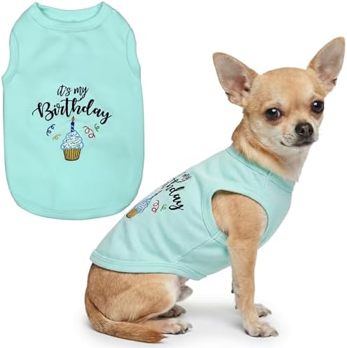 Parisian Pet Dog Shirt – 100% Cotton Shirts for Small Dogs – Blue Sleeveless Puppy Clothes – Lightweight and Breathable Dog Birthday Shirt – Boy Dogs Clothes - Stretchy Pet T Shirts