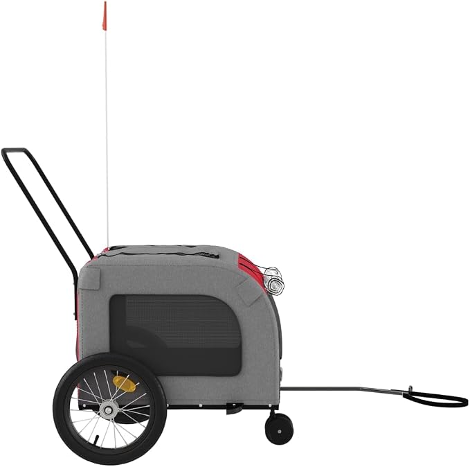 Pet Bike Trailer for Small Dogs, Foldable Bicycle Cargo Trailer with Iron Frame, Oxford Fabric Cabin, Safety Reflectors and Flag, Orange and Gray