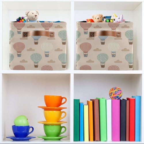 Vintage Hot Air Balloon Square Baskets Storage Bins Foldable Fabric Organizer Bin Open Home Shelf Baskets