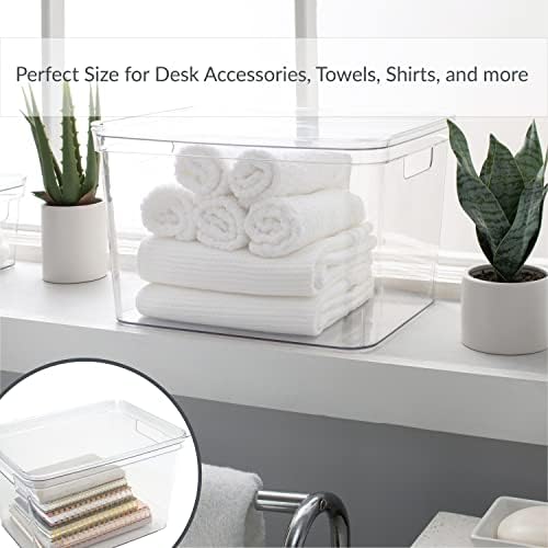 Simplify 4 Pack Large Lidded Storage Bin | Multipurpose Organizer | Great for Home | Bathroom | Office | Kitchen | Home Organization | Lidded | Clear
