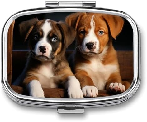 Puppies Dogs Pets Animals Pill Box Cute Square Pill Case Portable Medicine Tablet Vitamin Holder Organizer for Purse Pocket