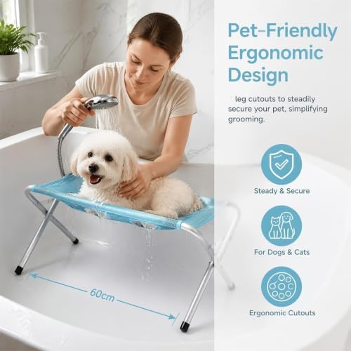 Dog Grooming Hammock,Dog Bathing Station,Pet Grooming Hammock,Restraint Puppy Grooming Table Metal Structure with and Strap,Suitable for Pet Washing Maintenance Travel Grooming (Gray)
