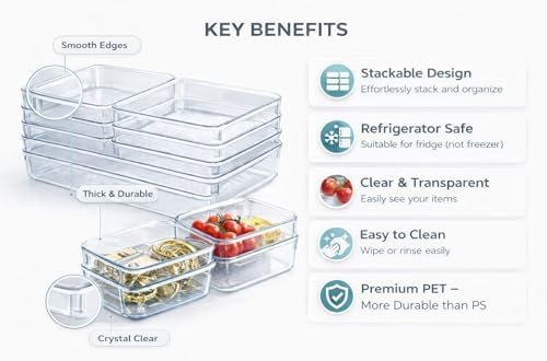12 Pack Clear Drawer Organizer Set, Multi-Size Plastic Storage Bins for Makeup, Bathroom, Kitchen, Vanity & Office
