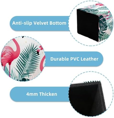 Flamingo and Palm Leaves Pen Holder for Desk Decor, Rectangular PVC Leather Pencil Cup for Desk Pen Organizer, Makeup Brush Holder for School, Home, Office