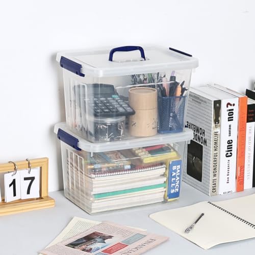 Farmoon 12 Quart Plastic Lidded Storage Bin, 6 Pack Latching Organizer Box